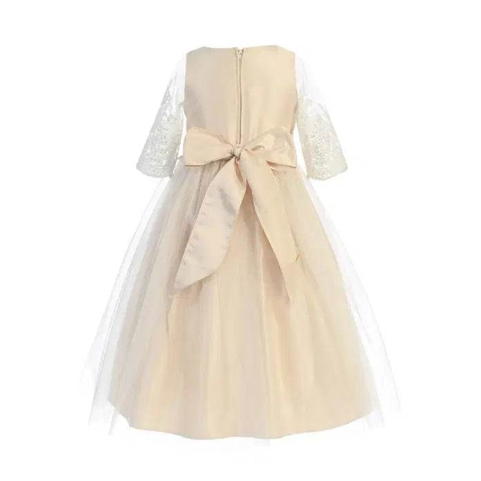 back view of Champagne Flower Girl Dress image 3