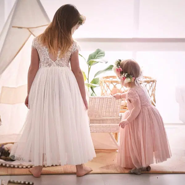 back view of Flower Girl Dresses with lace and v backimage 1