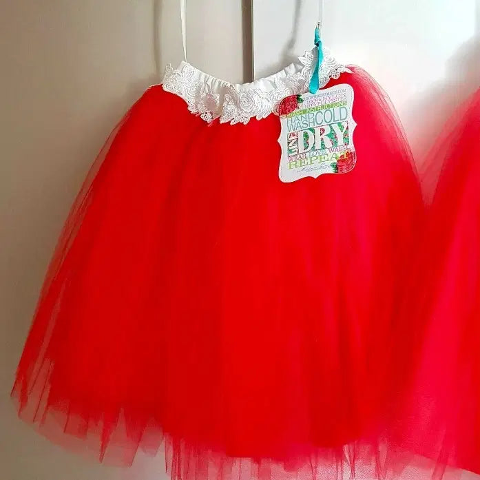 Red Tutu Skirt For Girls hanging on a hook image 2