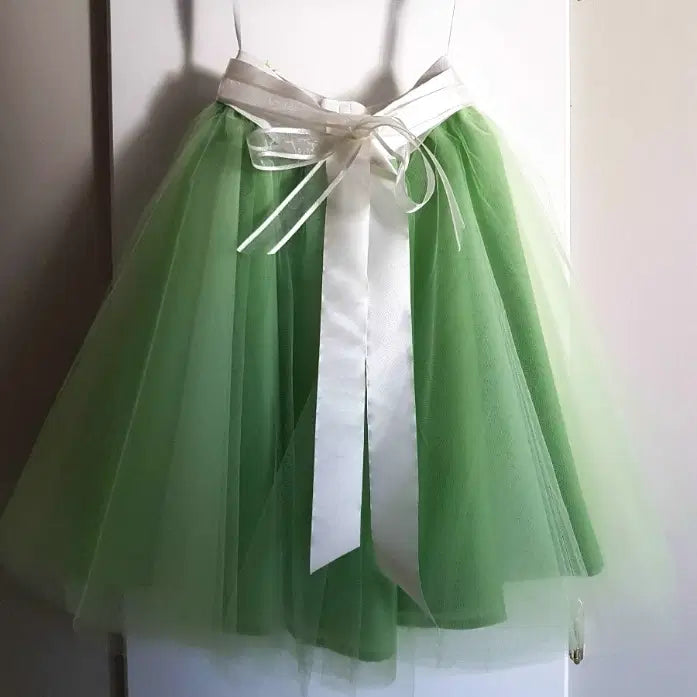 close up view of ivory sash on Green Tutu Skirt image 3